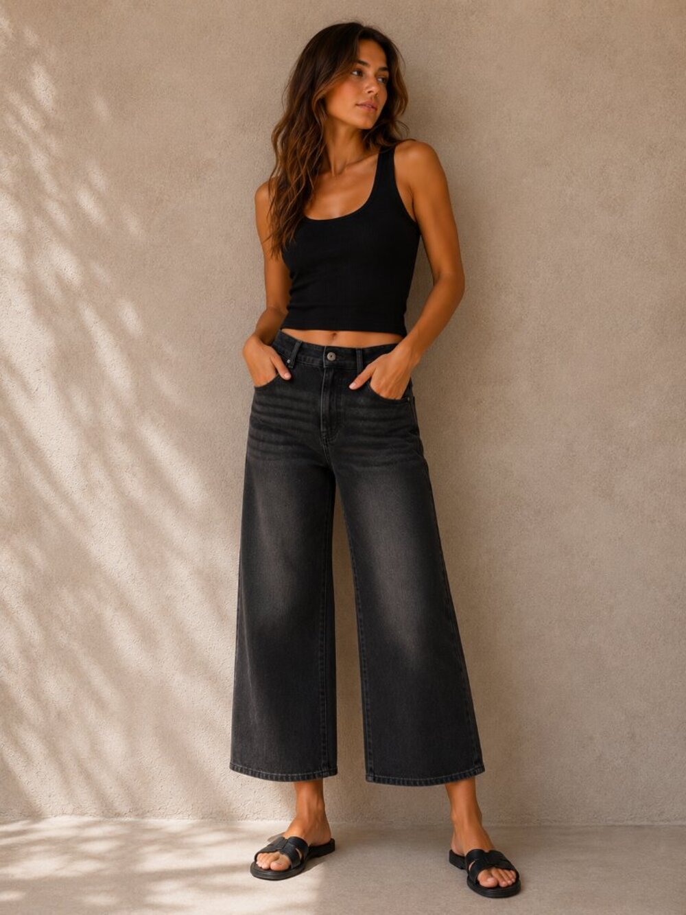 HALARA Flex Denim Wide Leg Jeans XS Petite Gray Black Stretch NWT